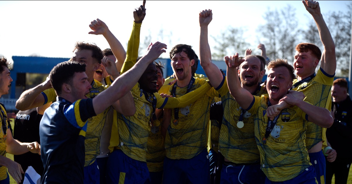 Champions Atherton LR celebrate after beating Bacup Borough